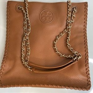 Tory Burch brown pebble leather shoulder bag